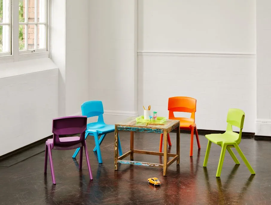 violet, blue, neon green, orange ergonomic clasroom chairs