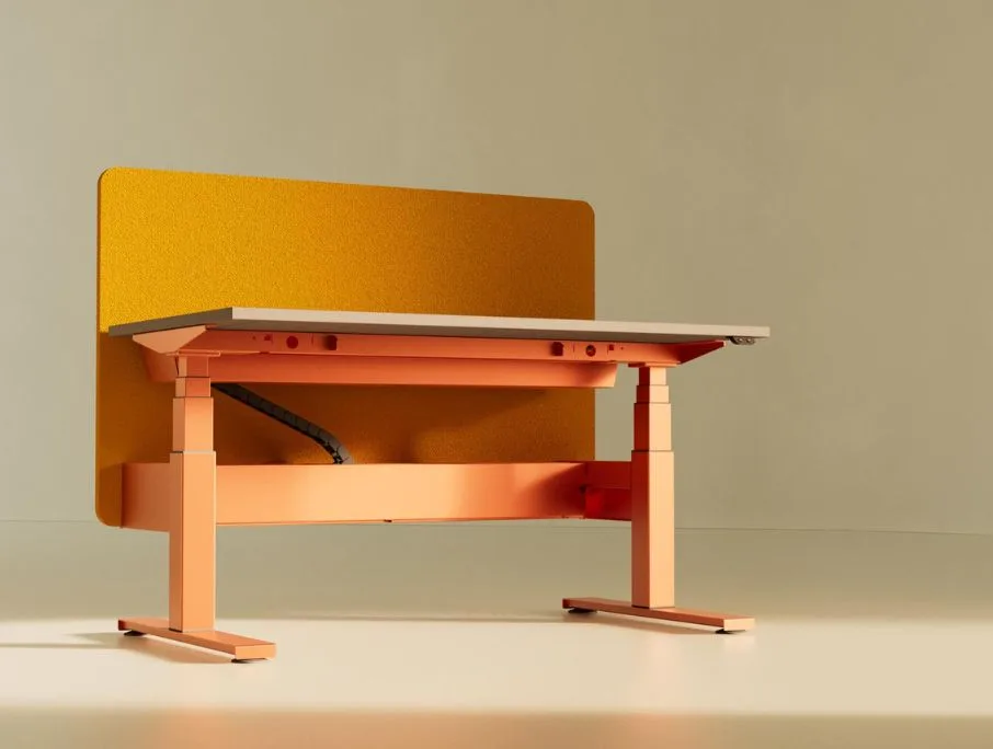 full view of standing desk in orange